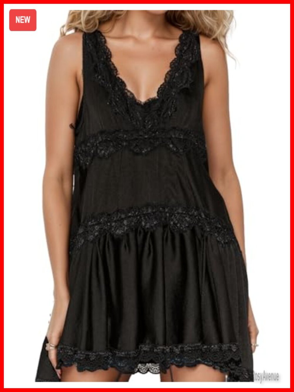 Silky Lace Mini Slip Dress V-Neck Tiered Swing Y2k Party